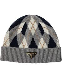 Prada - Argyle Knit Beanie - Lyst