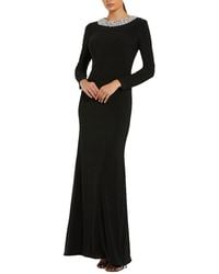 Mac Duggal - Jersey Long Sleeve Fitted Gown With Beaded Neck - Lyst