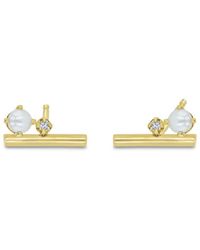 Zoe Chicco - Zoe Chicco 14k Yellow Gold Cultured Freshwater Pearl & Diamond Wire Stud Earrings - Lyst