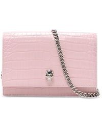 McQueen - Skull Mini Croc Embossed Leather Crossbody Bag - Lyst