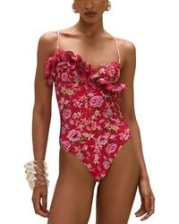 PATBO - Peony Print Ruffle One Piece Swimsuit - Lyst