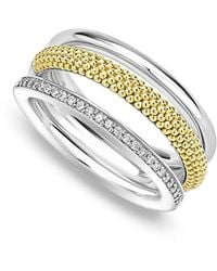Lagos - Two Tone Caviar Lux Three Row Diamond Ring, 0.135 Tcw - Lyst