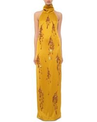 Des Phemmes - Des_Phemmes Embellished Halter Maxi Dress - Lyst