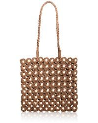 Aqua - Imitation Pearl & Crochet Straw Tote - Lyst