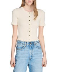 Sandro - Area Ruffled Rib Knit Cardigan - Lyst