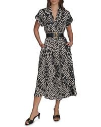 Donna Karan - Printed Button Front Midi Dress - Lyst
