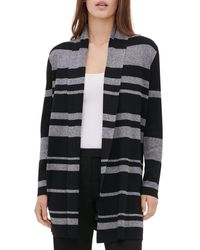 calvin klein satin stripe roll cuff long open front jacket