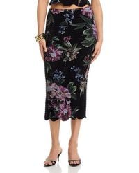 Aqua - Floral Sweater Knit Midi Skirt - Lyst