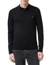 AllSaints - Mode Regular Fit Merino Wool Long Sleeve Polo Sweater - Lyst
