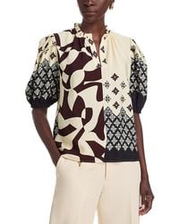 Tahari - Split Neck Puff Sleeve Top - Lyst