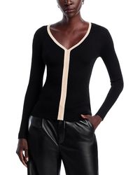 Tahari - Long Sleeve V Neck Striped Ribbed Sweater - Lyst