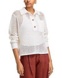 Aqua - Open Stitch Crochet Polo Sweater - Lyst