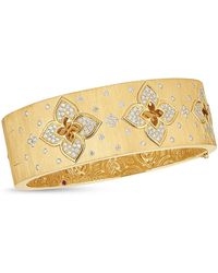 Roberto Coin - 18K Venetian Princess Diamond Flower Satin Bangle Bracelet - Lyst