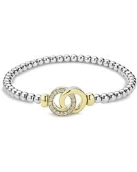 Lagos - 18K & Sterling Signature Caviar Diamond Interlocking Ring Stretch Bracelet - Lyst