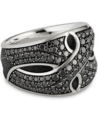 David Yurman Sterling Silver Armory® Cigar Ring With Black Diamonds - Metallic