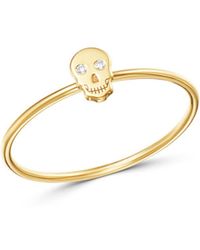 Zoe Chicco 14k Yellow Gold Itty Bitty Skull Ring With Diamonds - Metallic