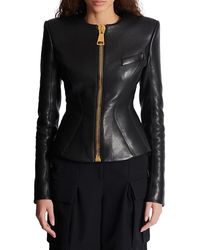 Balmain - Cropped Peplum Lambskin Jacket - Lyst