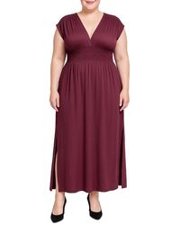Standards & Practices - Plus Size Deep V-Neck Side Slit Maxi Dress - Lyst