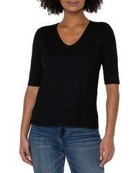 Liverpool Los Angeles - V Neck Rib Knit Elbow Sleeve Tee - Lyst