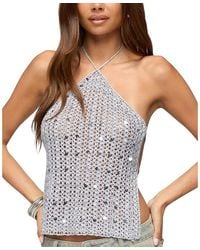 Edikted - Thaly Backless Sequin Crochet Halter Top - Lyst