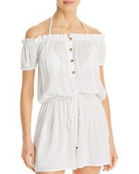 Kate Spade Ruffled Off - The - Shoulder Romper Cover - Up - White
