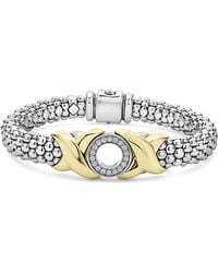 Lagos - 18K & Sterling Embrace Diamond Xo Caviar Bead Link Bracelet - Lyst