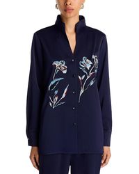 Misook - Split Collar Embroidered Blouse - Lyst