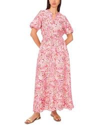Vince Camuto - Printed Split Neck Puff Sleeve Dress - Lyst