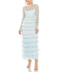 Mac Duggal - Embroidered Long Sleeve Ruffled Tiered Dress - Lyst