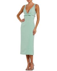 Mac Duggal - Crepe Fitted Midi Dress With Bow And Beaded Trim - Lyst