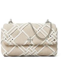 Tory Burch - Mini Kira Woven Canvas Flap Bag - Lyst