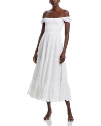 AREA STARS - Eyelet Off The Shoulder Midi Dress - Lyst