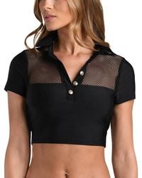 L'Agence - Anastasia Mesh Solid Short Sleeve Tankini Top - Lyst
