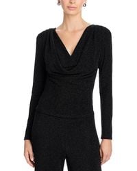 Aqua - Shimmer Knit Cowl Neck Top - Lyst