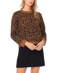 Vince Camuto - Leopard Print Long Sleeve Crewneck Sweater - Lyst