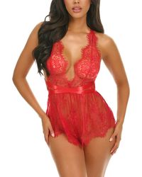 Oh La La Cheri - Brea Eyelash Lace With Open Back Romper - Lyst