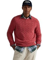 Polo Ralph Lauren - Suede-Patch Cable-Knit Sweater - Lyst