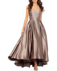 Aqua Strapless Pleated High Low Ball Gown - Brown