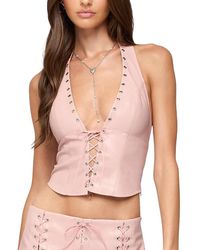 Edikted - Elisha Lace Up Faux Leather Halter Top - Lyst