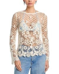 Aqua - X Ava Phillippe Crochet Boat Neck Bell Sleeve Top - Lyst