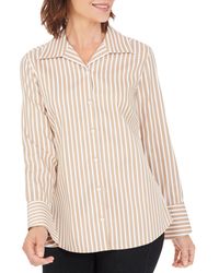 Foxcroft Striped Button Front Shirt - Natural