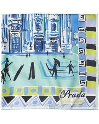 Prada - Pittoresque Milan Print Silk Foulard Scarf 90X90 - Lyst