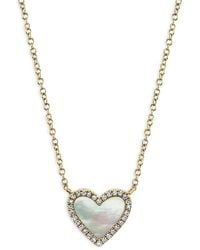 Moon & Meadow - 14K Kate Mother Of Pearl & Diamond Heart Pendant Necklace, 18 - Lyst