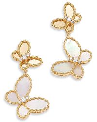 Roberto Coin - 18K Jasmine Mother Of Pearl & Diamond Butterfly Dangle Drop Earrings - Lyst