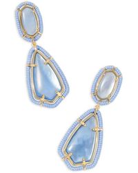 Kendra Scott Camry Colour Stone Thread Wrapped Frame Drop Earrings In 14k Gold Plated - Blue