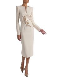 Santorelli - Maya Long Sleeve Midi Dress With Dramatic Floral Applique - Lyst