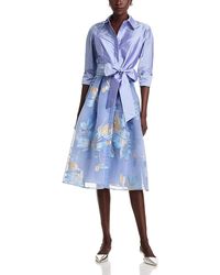 Teri Jon - Textured Taffeta Floral Jacquard Shirt Dress - Lyst