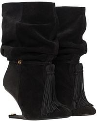 Balmain - No Wedge Suede Leather Ankle Boots With Tassel - Lyst