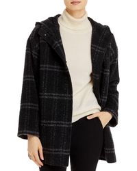 Eileen Fisher Hooded Plaid Coat - Black