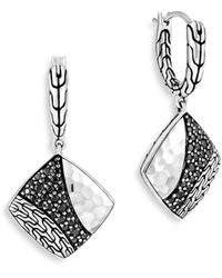 John Hardy - Sterling Silver Classic Black Sapphire & Black Spinel Chain Hammered Square Drop Earrings - Lyst